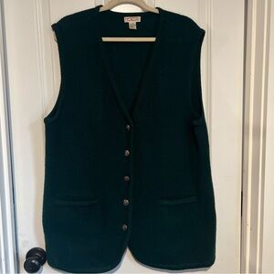 Talbots Dark Green Knit Wool Tunic Cardigan - Vintage - size 14